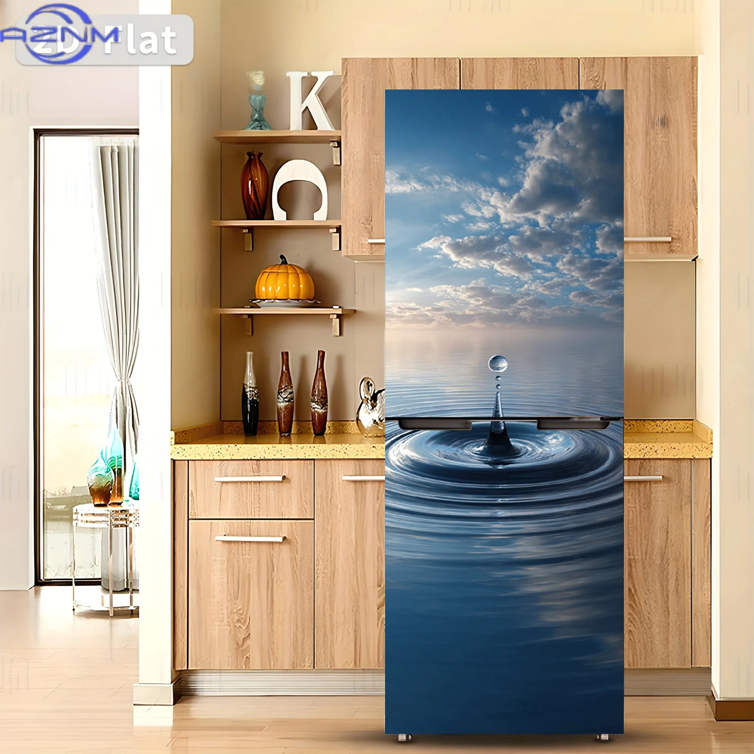 1pc of 2D Flat Printed Refrigerator Sticker, Measuring , Featuring a Design of Water Droplets Creating Ripples. This Self-Adhe