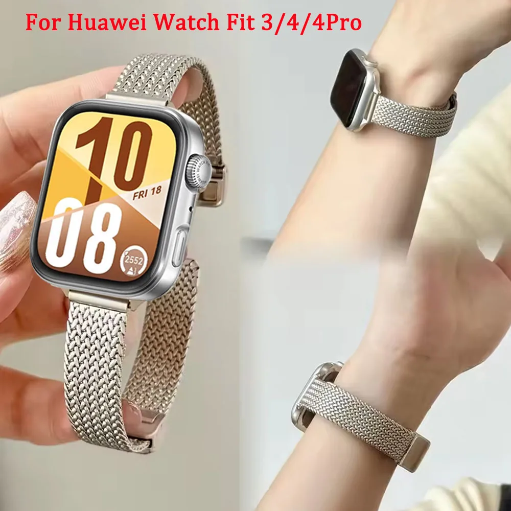 Magnetisches Klappschlaufenband für Huawei Watch Fit 4Pro, Edelstahlarmband für Huawei Watch Fit 3/4 Ersatzarmband