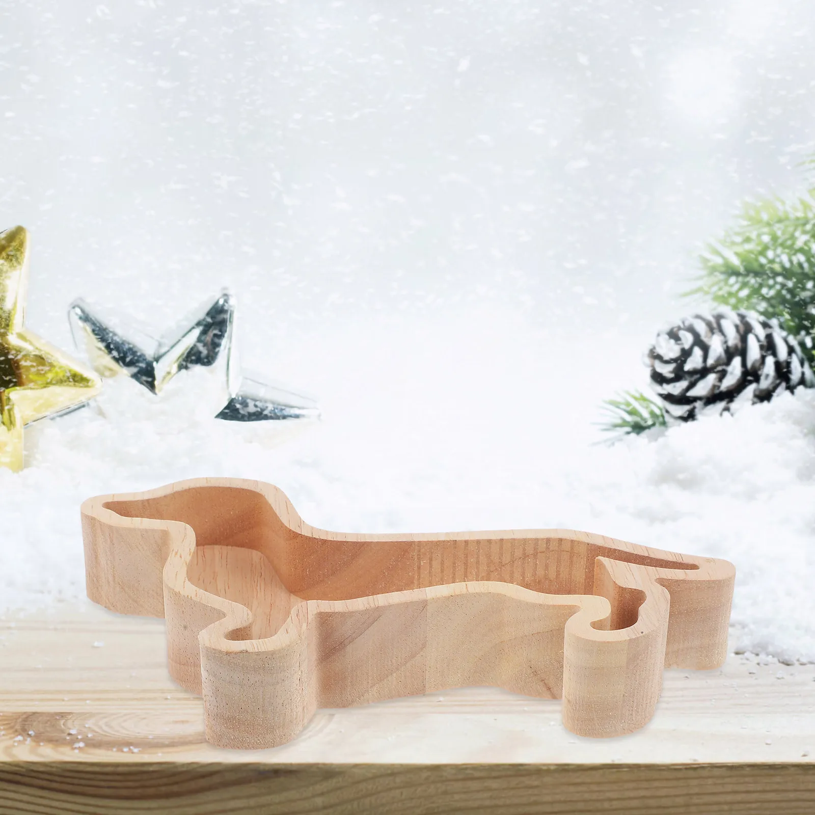 

Christmas Dachshund Dog Wood Serving Tray Xmas Snack Plate Fruit Nut Dessert Candy Multi-Functional Party Dish