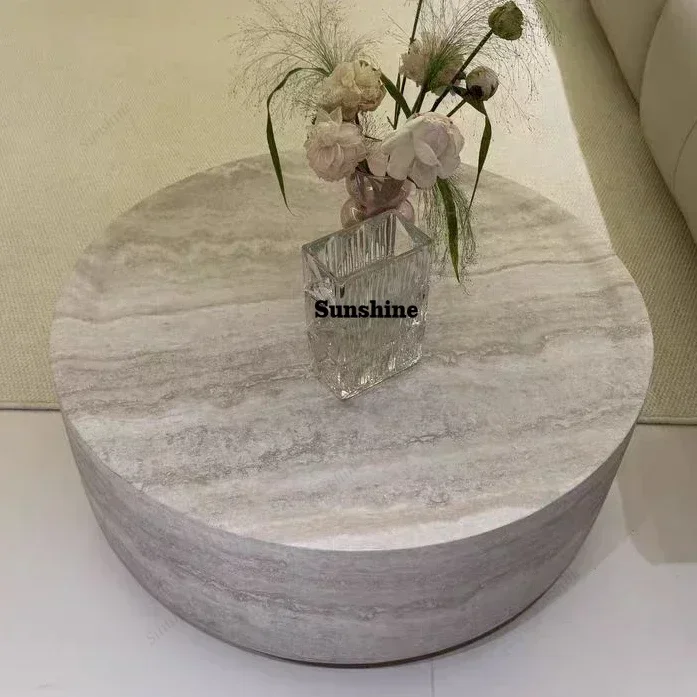 

Design Modern Travertine Marble Round Coffee Table Luxury Oval Center Table FT
