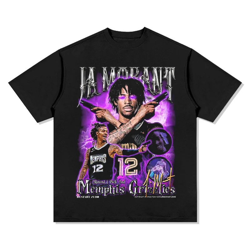 High Street T-shirt Mens Sports Basketball Star Worn Heavy Duty Washed Oldschool Loose Short Sleeve Cotton Oversize Unisex Tops