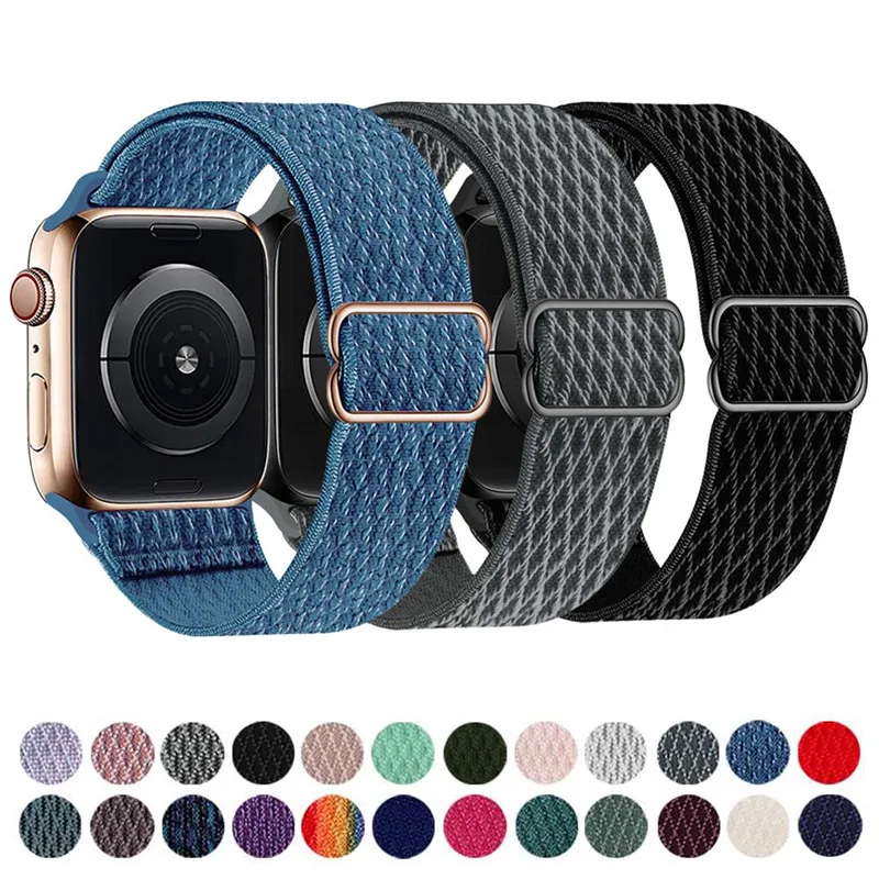 حلقة نايلون مرنة لساعة أبل ، سوار قابل للتعديل ، سلسلة iWatch 9 ، 8 ، 7 ، 6 ، SE ، 5 ، 4 ، كوريا ، 49 ، حزام 44 ، 40 45 ، 41 ، 42 ، 38