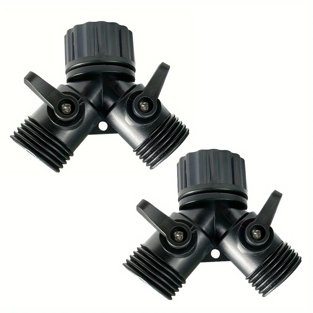 2pcs, Two Way Hose Splitter With Shut Off Valve, 3/4 GHT Thread Plastic Connectors, Garden Hose Splitter, Garden Hose
