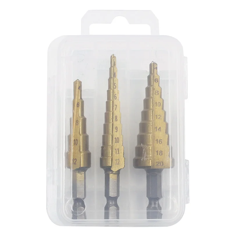 3PCS punta esagonale per scanalatura diritta 3-12 4-12mm 4-20mm HSS titanio rivestito in legno metallo foro taglierina cono strumenti di perforazione