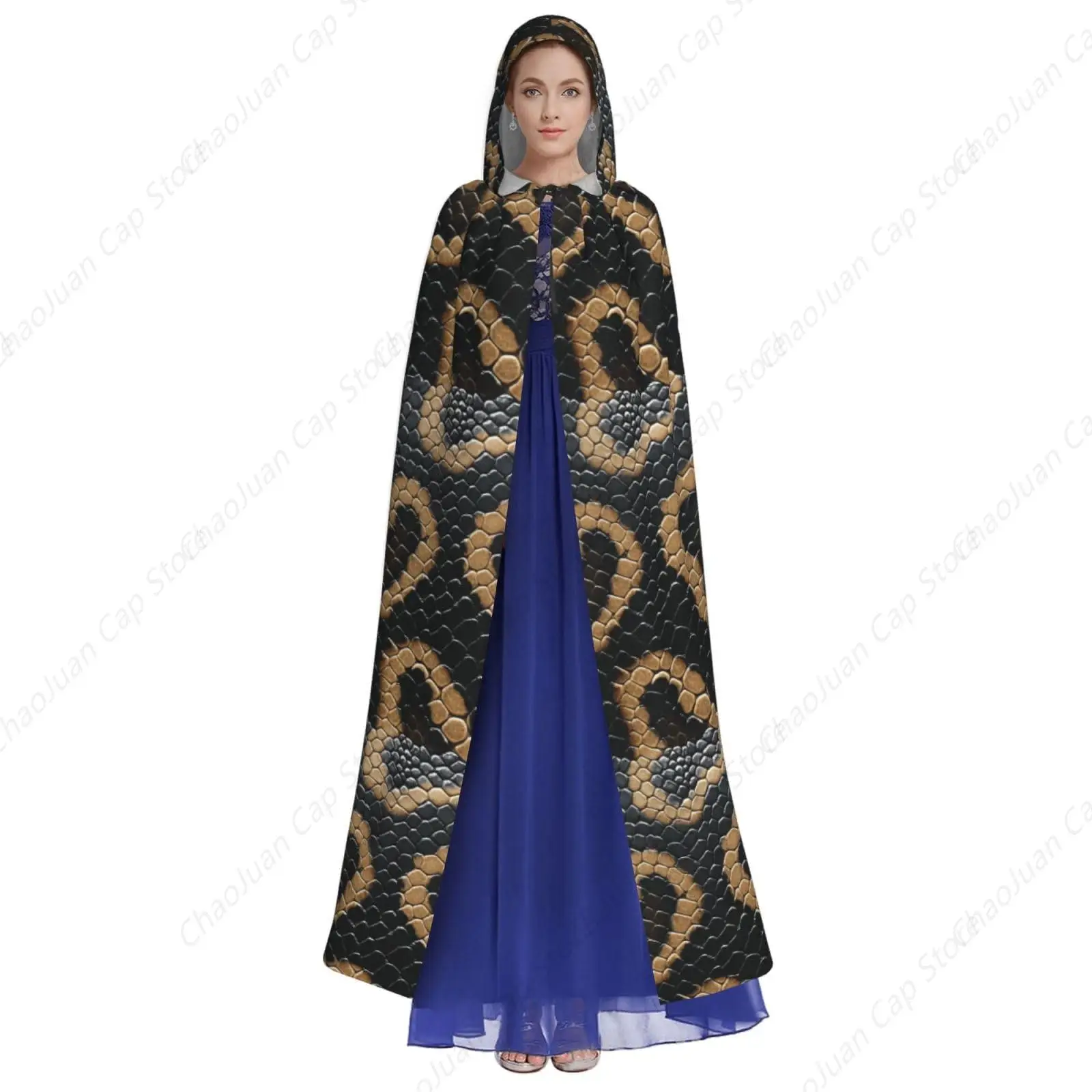 Snake Pattern Hooded Robe Cloak Men and Women Adjustable Tie for Halloween Party Cosplay Costume