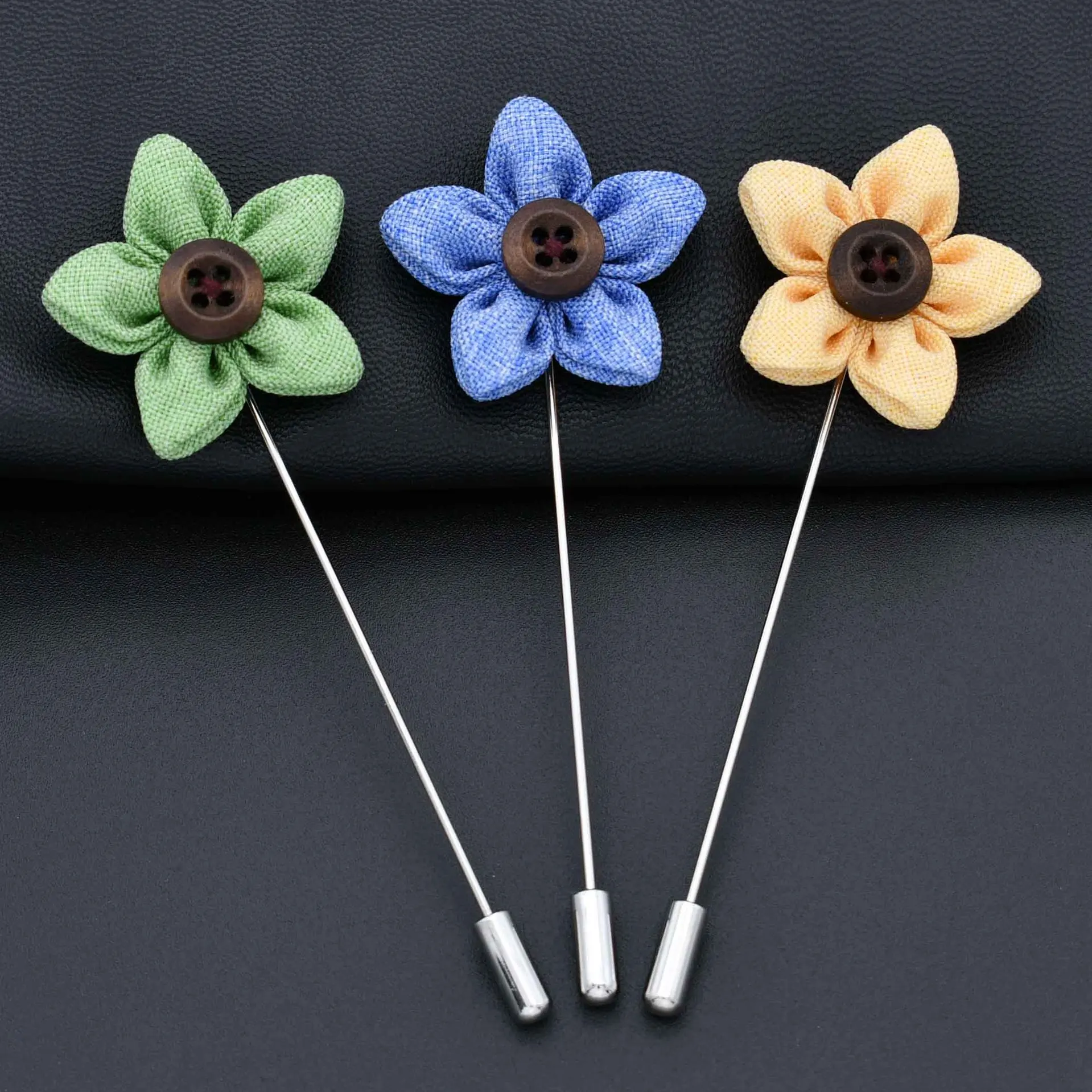 24 PCS/lot , Men's Five Petals Flower Lapel Pin With Button Wedding Boutonniere Groom Groomemen Buttonhole Corsage Pin