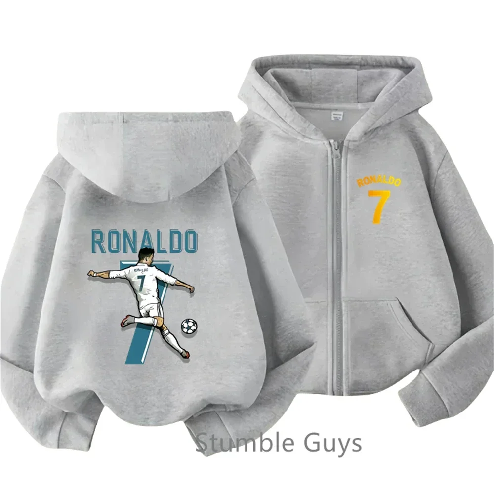 Boys Fashion Ronaldo- CR7 Hoodie Kids Clothes Girls Football Star Trucksuit Jersey Zipper SweatshirtLong Sleeve Casual Tops