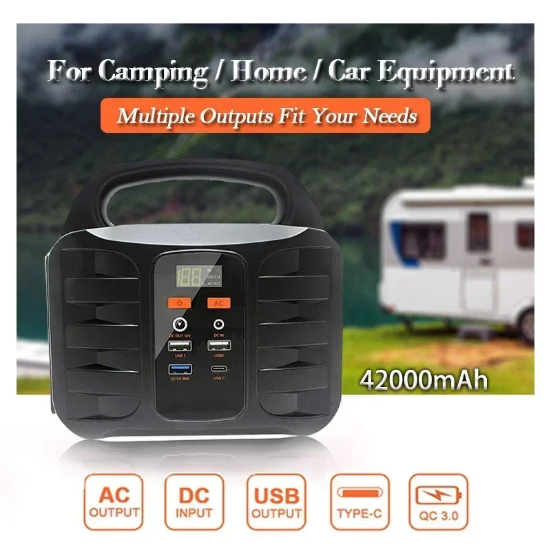 150W 220V Outdoor Camping Power Bank 42000mAh Generator Battery Charger Portable Emergency Power Inverter