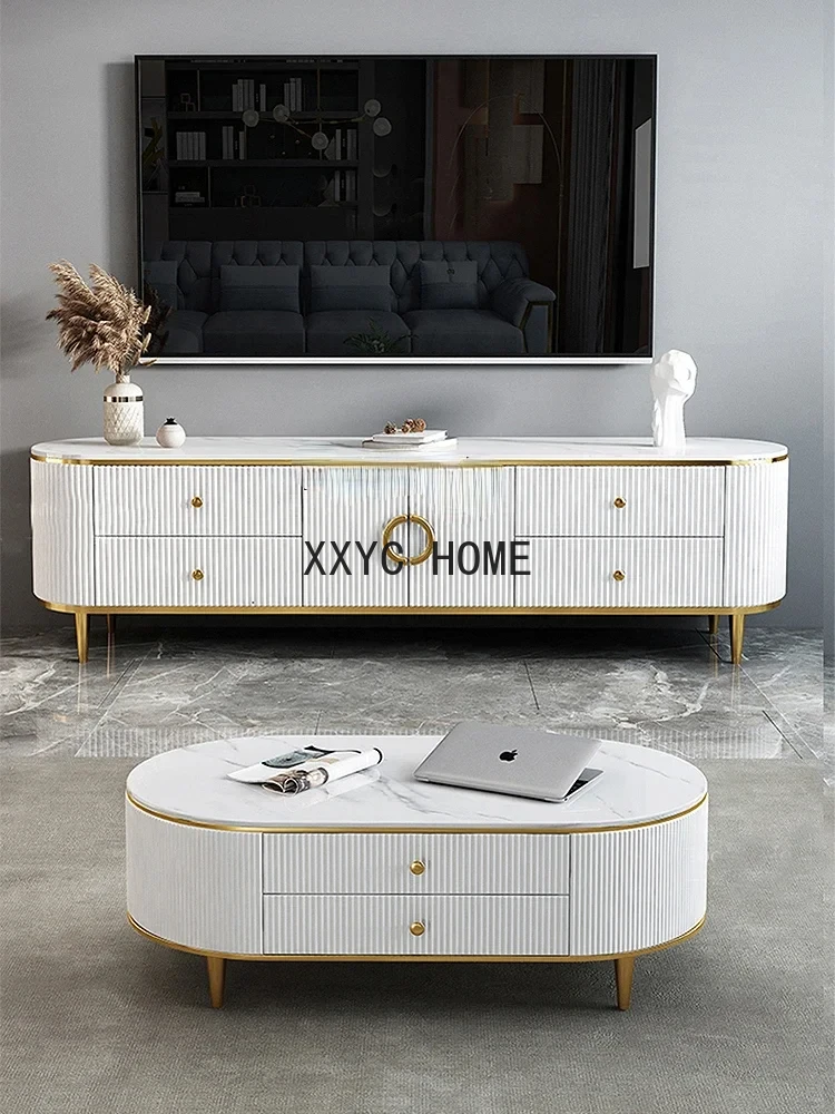 yj Light luxury rock plate tea table TV cabinet combination minimalist cabinet modern simple marble cabinet