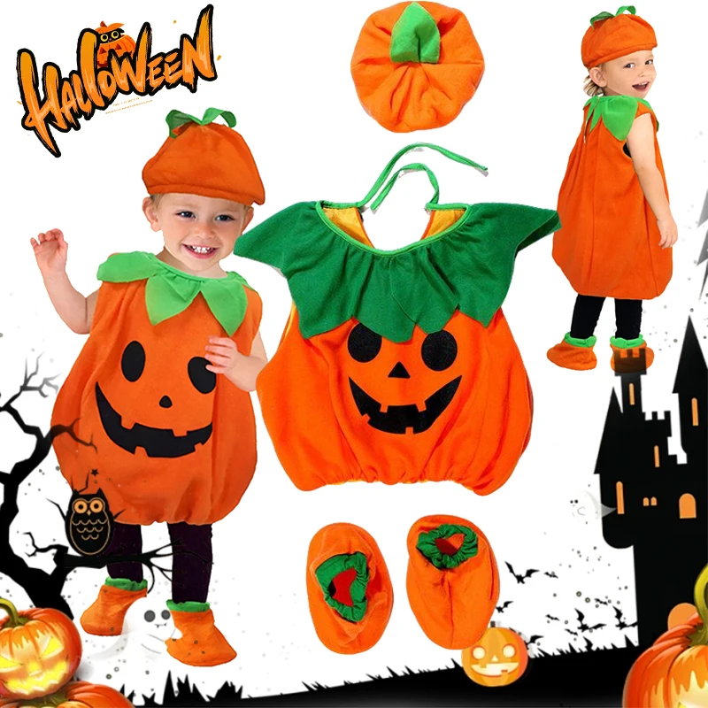 Disfraz de calabaza naranja para bebé, conjunto completo con gorro y cubrepiés para niños pequeños, para carnaval, cumpleaños, escuela, actuaciones y fiestas.