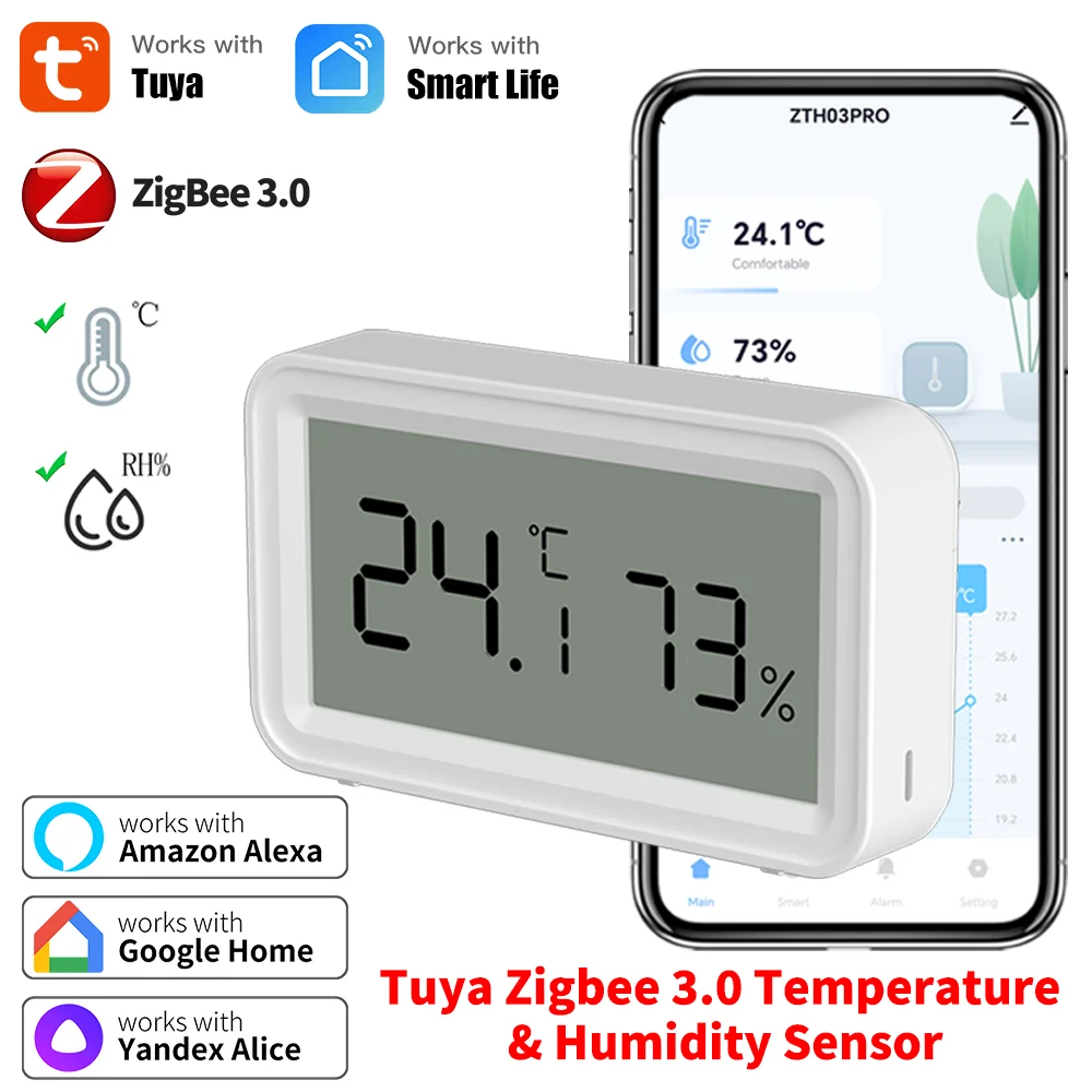 

Датчик температуры Tuya Zigbee, датчики влажности, домашняя автоматизация, термометр с дистанционным подключением, работа с Alexa Google Home Assistant