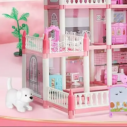 

Large Doll House Assembly Villa House 3D Diy Dream Princess Castle Villa Assembly Doll House Set Toy Girl Pretend Family Toy