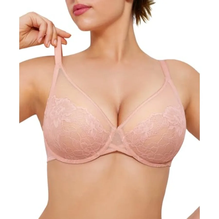 

Popilush Bras for Women Lace Minimizer Underwire Bra, Unlined Full Coverage with Comfortable Lift for Large Bust