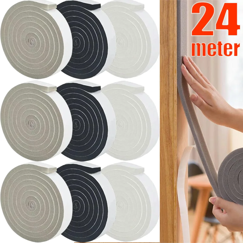 24/4m Foam Window Sealing Strip Weather Stripping Door Sponge Seal Tape Self-Adhesive Soundproof Windproof Insulation Strips