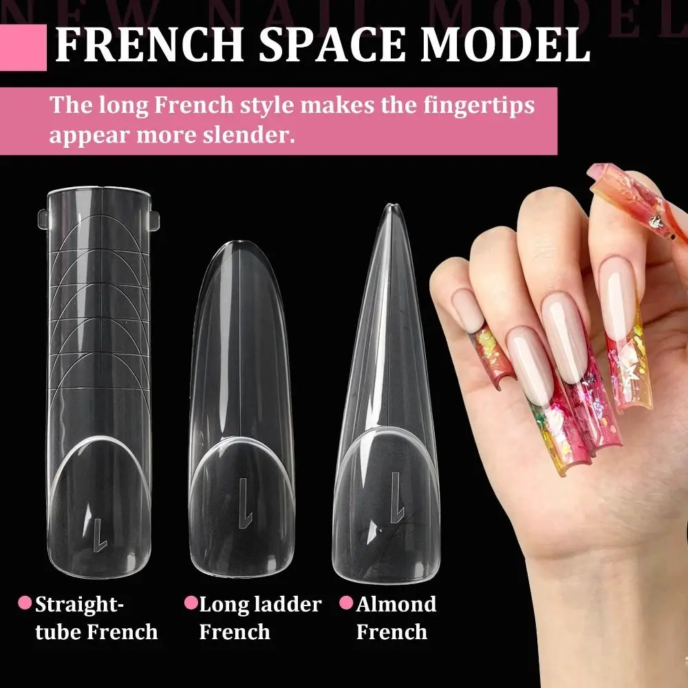 140Pcs Transparent Nail Extension Forms Straight Tube Shape Reusable French Nail Forms Contoured Fit False Nails