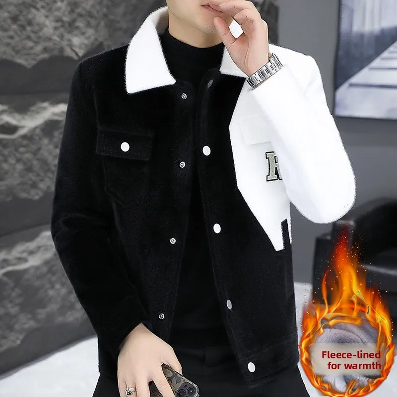 

2025 Gold Mink Jaet Men's Korean Sle Slim Fit Fce Lined Thiened ort Casual Woolen Coat Outerwear for Teens