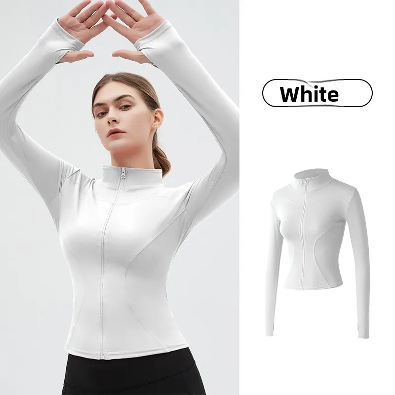 Women's Stand-Up Collar Yoga Jacket for Fall/Winter Cycling Jacket Women's Fitness and Yoga Top Stretchy Running Tights White M