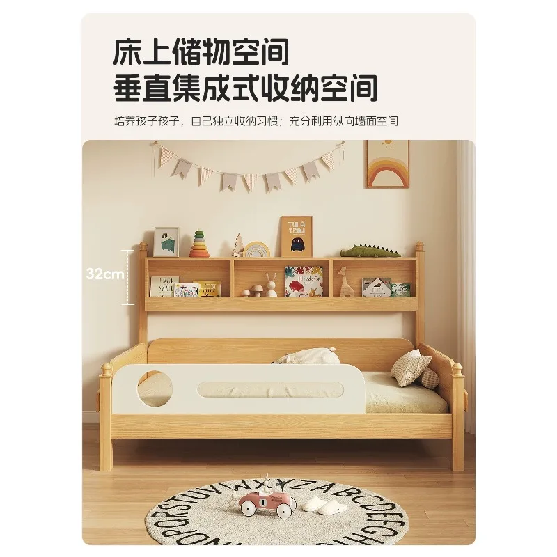 All solid wood bed with guardrail integrated storage bed, small apartment bookshelf bed