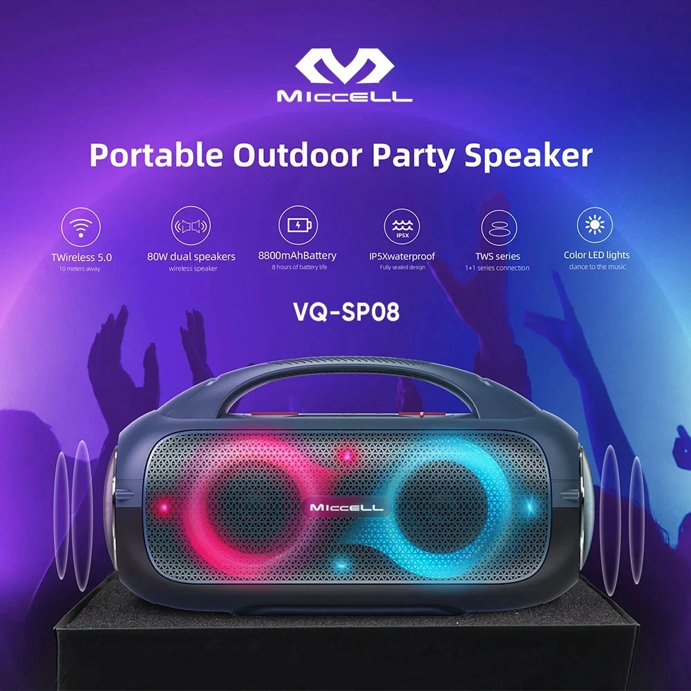 80W High-power Wireless Bluetooth Speaker with Subwoofer RGB Lights AUX TF Card Playback Modes Outdoor Portable Caixa De Som