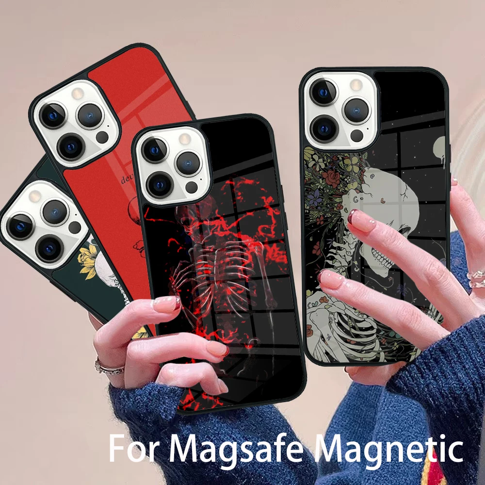 

Red Love Skeleton Diagram Phone Case Magesafe Magnetic Wireless Charge Cover For IPhone 16 11 12 13 14 15 Pro Max Plus Mini