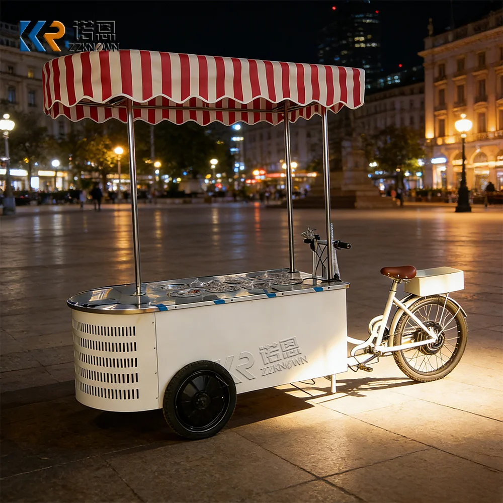 Custom Ice Cream Cart Stainless Steel Dessert Kiosk Snack Coffee Portable Street Mobile Dessert Push Cart For Street Festival