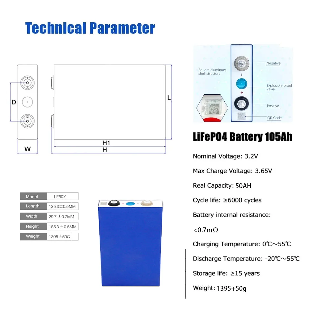 Gaiaray EVE 3.2V 50AH Lithium Iron Phosphate Battery LF50K Lithium Battery LiFePo4 For Home Energy Storage Solar Cells