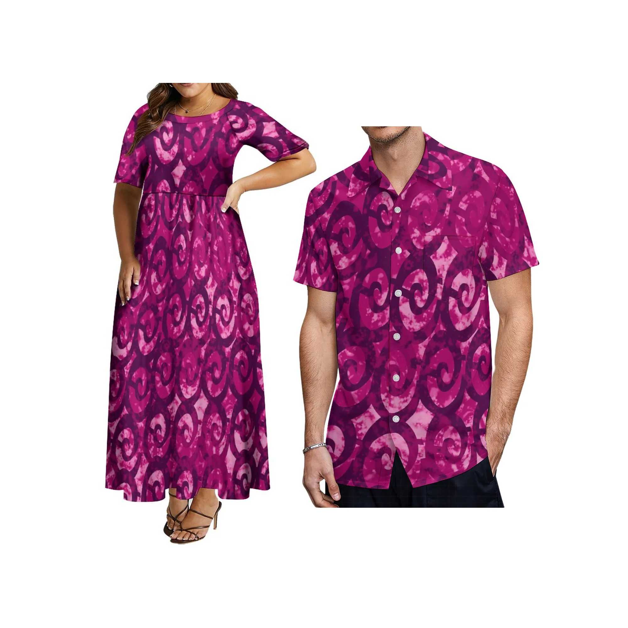 New Design Island Style High Waist Crew Neck Half Sleeve Maxi Ladies Dress Casual Long Dresses Women Custom Polynesian Clothing