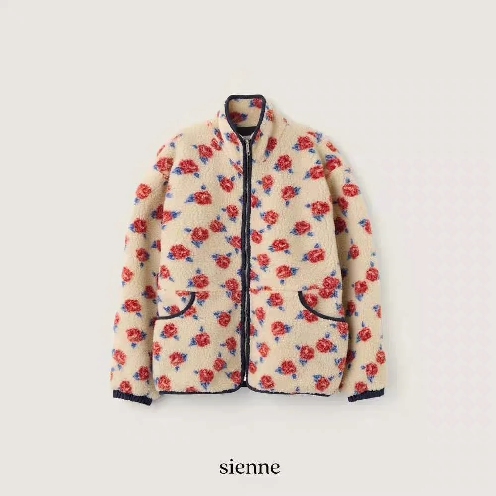  Sienne Fce Rose Print Oversized Plu Jaet 24 Winter New Arrival Women's Commute Sle Zipper Closure Long Sve