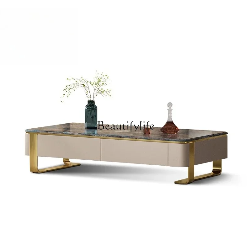 

3Minimalist Light Luxury Coffee Table Marble Solid Wood High-end Leather Finish Modern Living Room Coffee Table