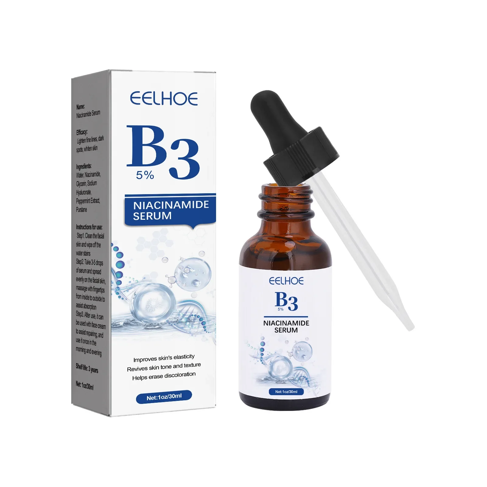 30Ml Eelhoe B3 Nicotinamide Essence Fade Zwarte Vlekken Fijne Lijntjes Anti-Rimpel Whitening Huid Verjongende Verhelderende Huidskleur