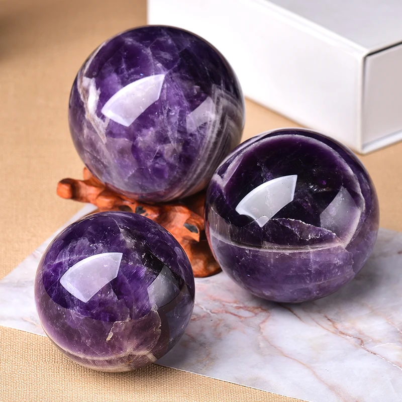 

Natural Dream Amethyst Ball, Polished Globe, Massaging Ball, Reiki Healing Stone, Home Decoration Exquisite Gifts Souvenirs 1 Pc