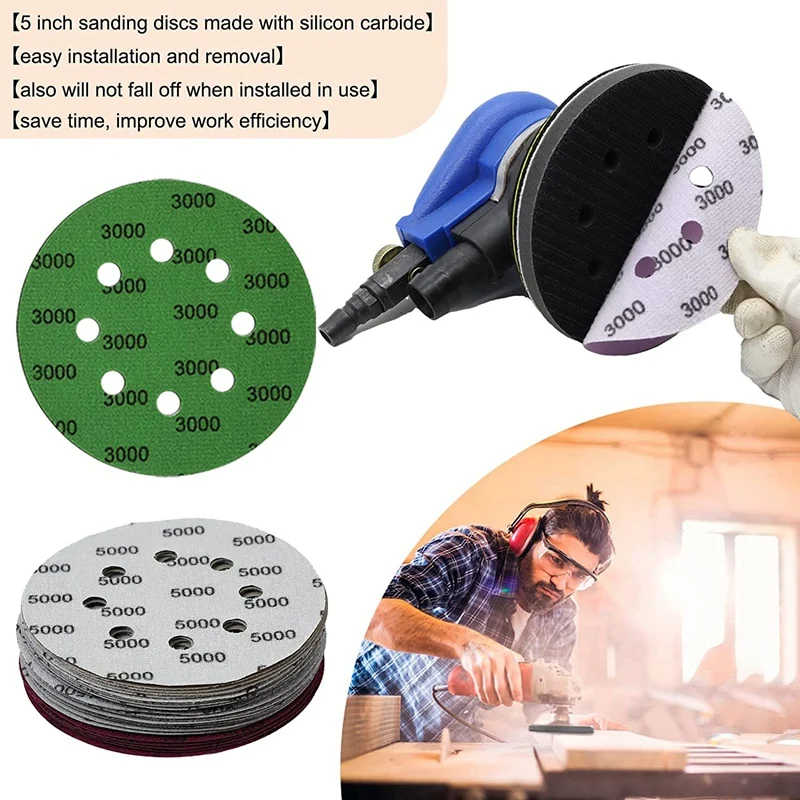 30Pcs 5นิ้วแผ่นขัดชุด,hook & Loop 5นิ้ว8-Hole Combination (800/1000/1500/2000/3000/5000) กระดาษทรายซิลิคอนคาร์ไบด์