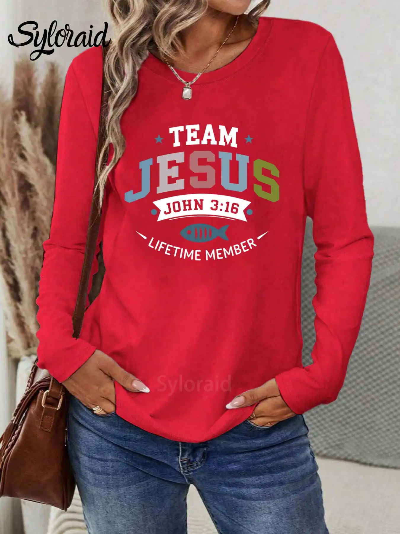 المرأة طويلة الأكمام تي شيرت الله يقول أنني فريق يسوع تي شيرت المسيحية قميص الكتاب المقدس الآية المحملة موضة الجولة الرقبة رداء علوي غير رسمي #3