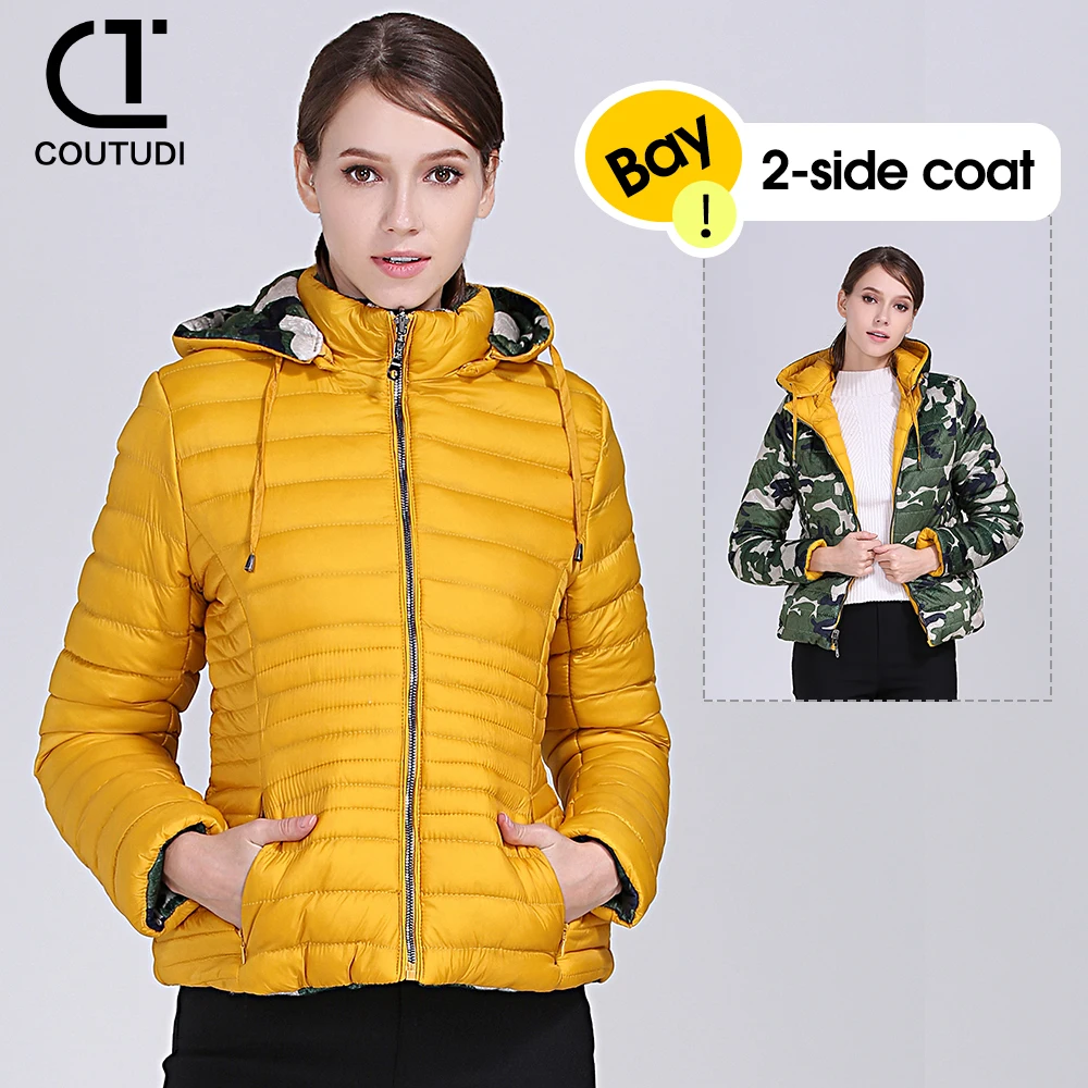 COUTUDI-Two-sided Coat for Women, Loose Parkas, Female Windbreaker, Sports Jackets, Winter Outwear, Plus Size