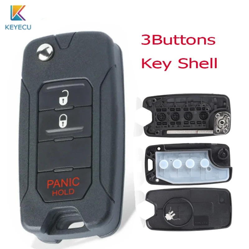 Replacement Flip Remote Car Key Fob Shell Case Fob 3 Buttons for Jeep Renegade 2015 2016 2017