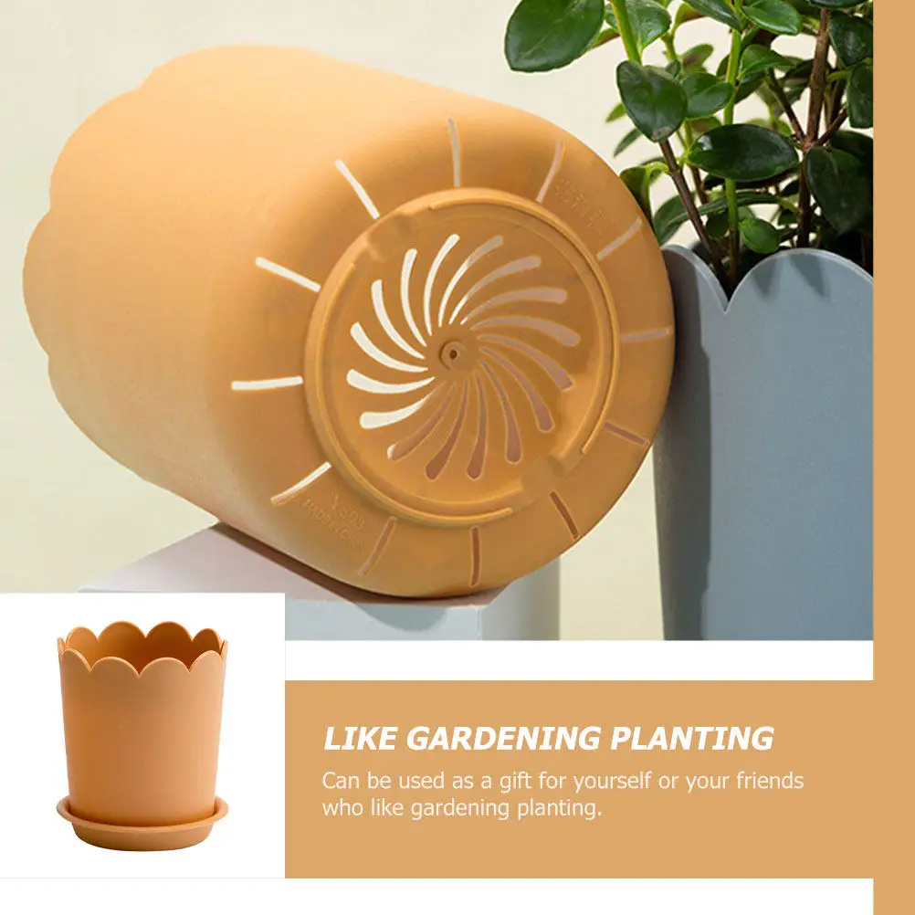 10Sets Rose Flowerpots Plastic Stackable Planters Scalloped Edges Breathable Nursery Plant Containers Indoor Garden Balcony