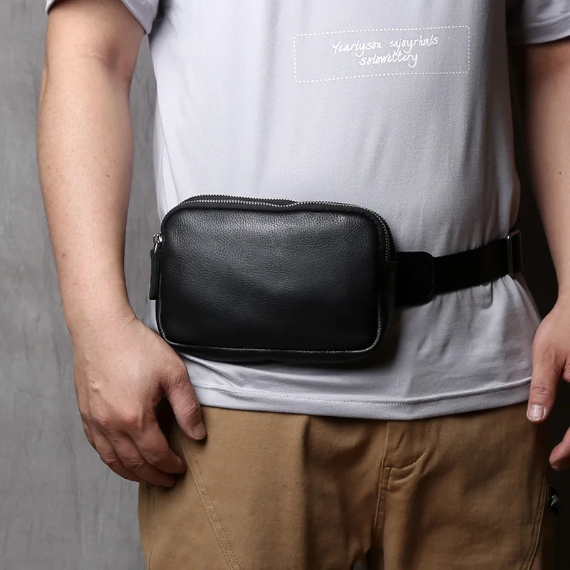 NZPJ Herren-Brusttasche aus echtem Leder, Umhängetasche aus natürlichem Rindsleder, lässige Umhängetasche, sportliche multifunktionale Handy-Hüfttasche – Detail 4