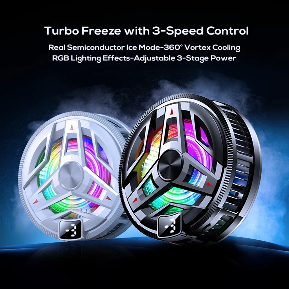 Portable Magnetic Semiconductor Phone Cooler with Digital Display RGB Lights Powerful Cooling Fan for Gaming Phone Ice Cooler