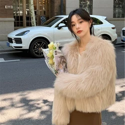 Autumn Fashion Solid Faux Fox Fur Coat  Korea Fashion Warm Feather Coats Chic Loose Short Outercoat Lady Party Elegant Outfit