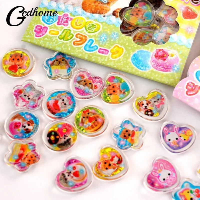 1 Set Y2K Crystal Marbles Stickers 3D Cartoon Laser Sparkling Heart-Shaped Animal Mobile Phone Case Decals DIY Decoration