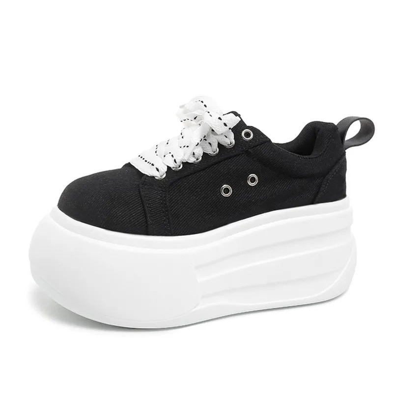 8CM Canvas Spring Platform Vulcanize Women Chunky Sneaker Vulcanize Autumn High Brand Comfy Shoes New Fashion Cute Bread shoes