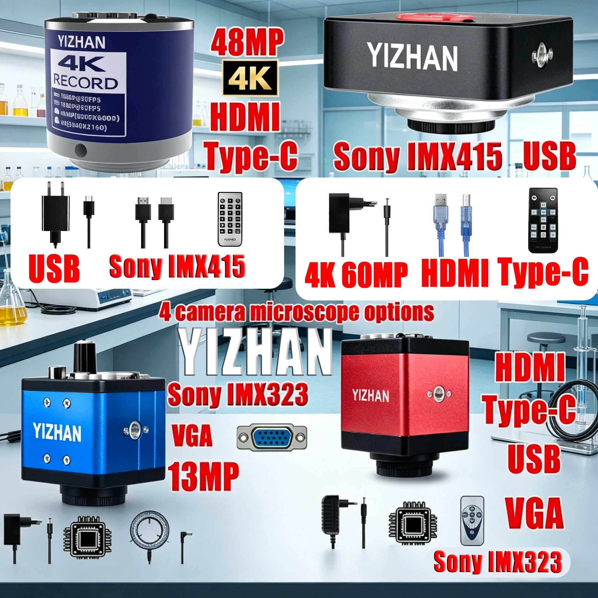4K 60MP 48MP HD Electronic Digital Microscope Camera For Soldering Microscope 1080P VGA/HDMI/USB C-Mount Digital Camera
