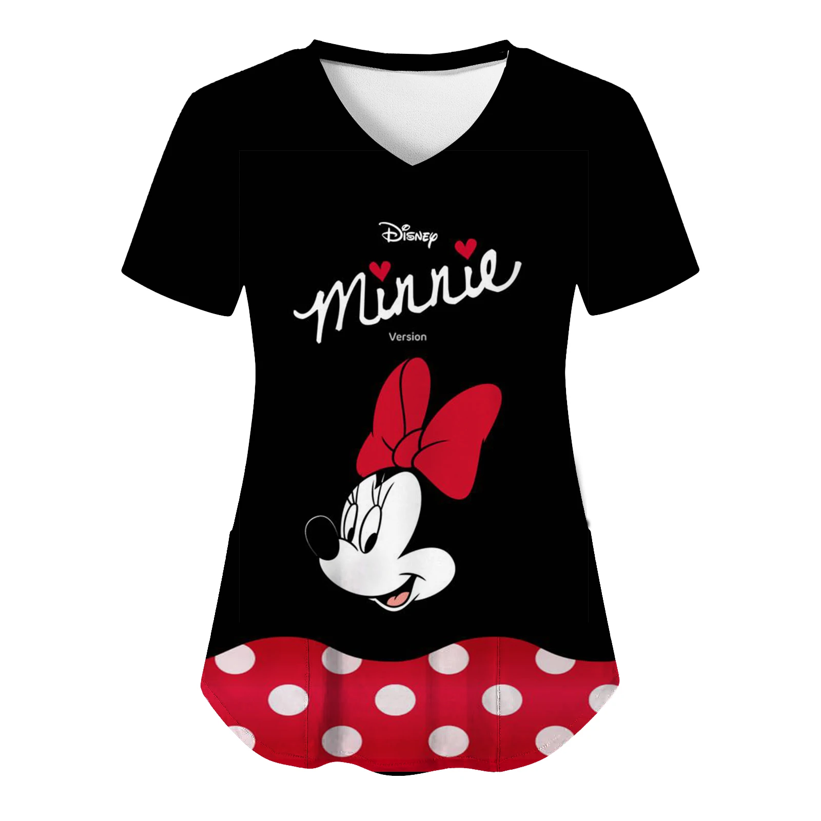 Top Women 2024 V Neck T-shirts Nurse Uniform T-shirt Hospital Mickey Woman Clothes Disney Pocket Tops Minnie Mouse Tees Women's