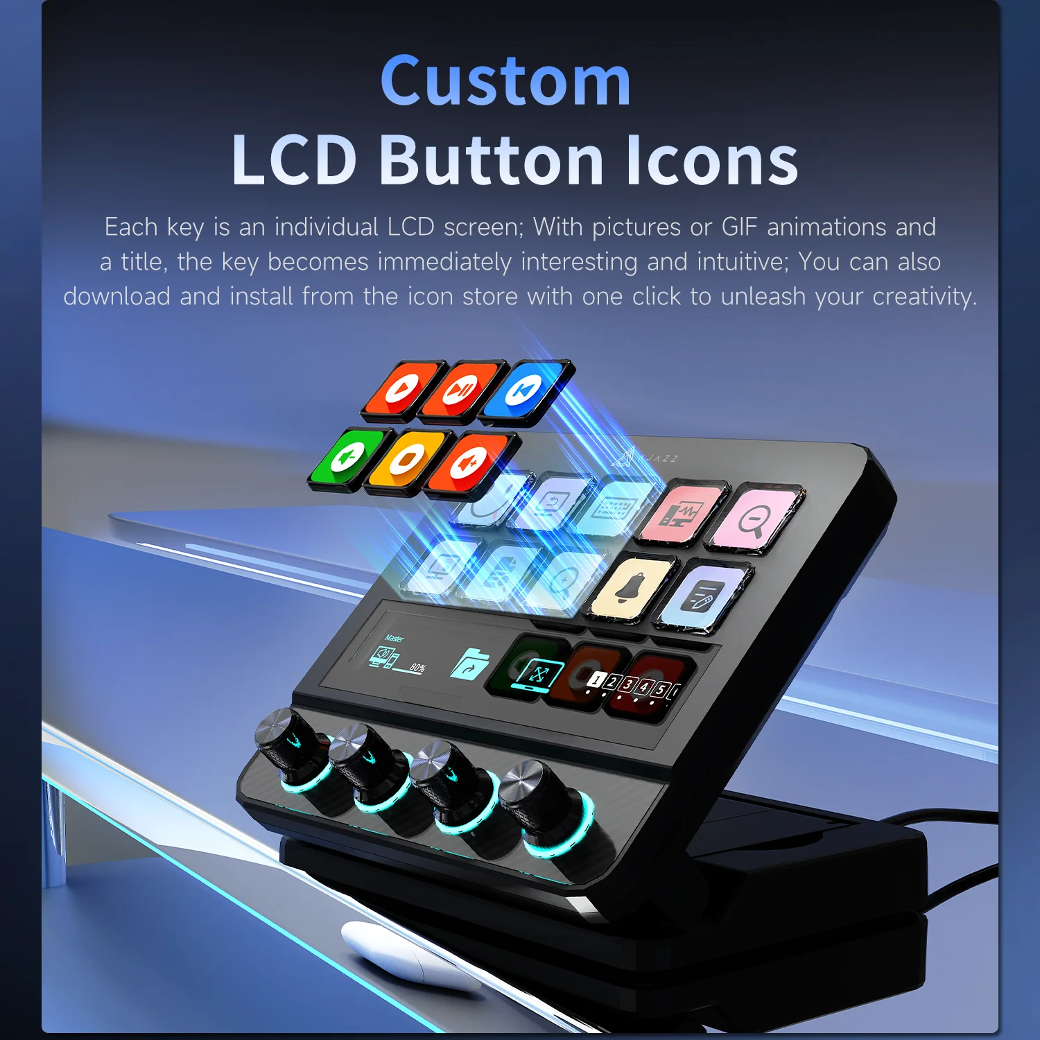 Consola con Cable AJAZZ AKP05PRO, Teclas y Perilla LCD Personalizables, para Streaming y Oficina