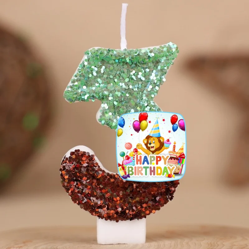 Happy Birthday Cake Topper Decorated Digital Lion Animal Candle Children's Delicate 0-9 Number Candle Party Decor Gift Boy Girl