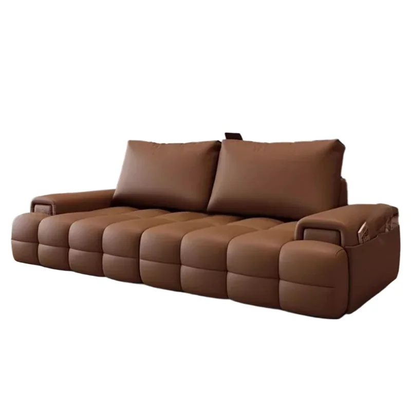

Straight row leather sofa simple living room villa size apartment