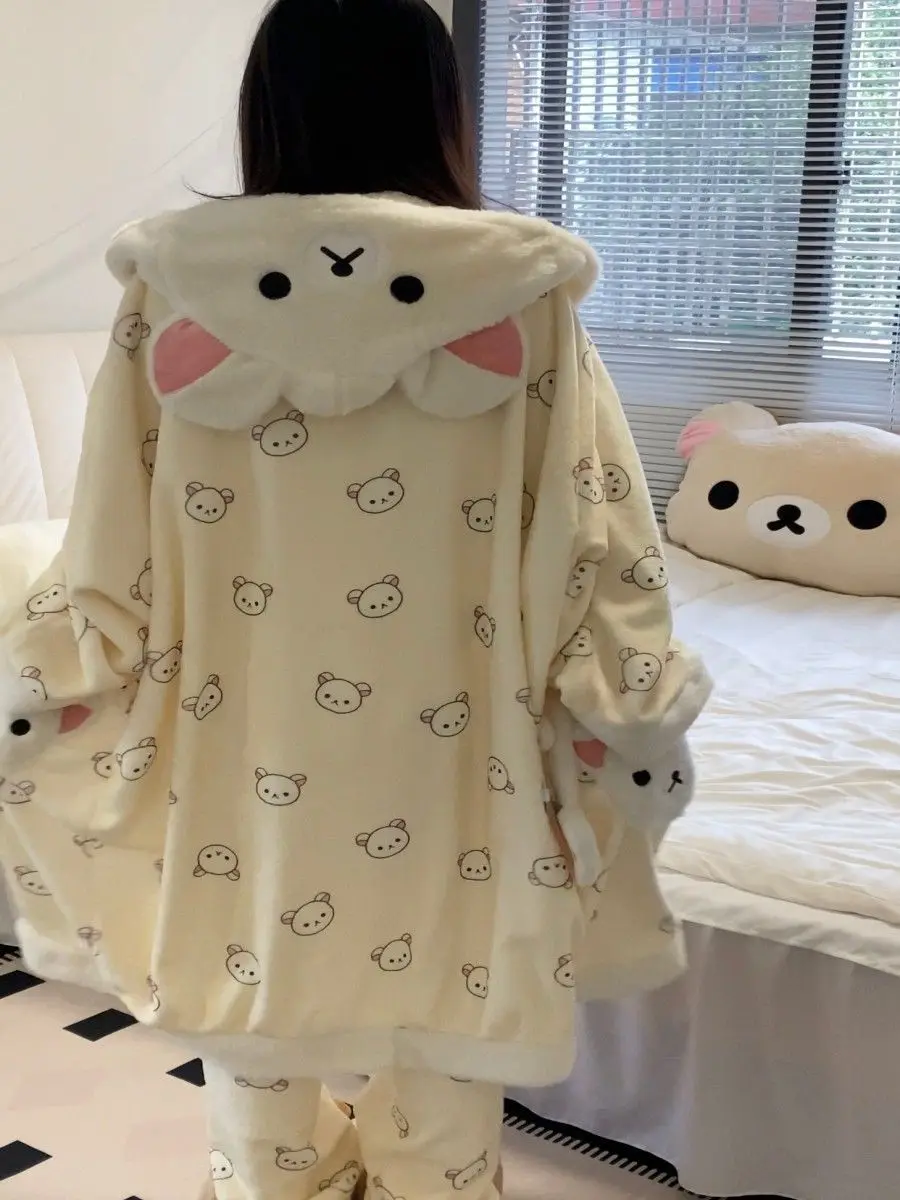 

Kawaii Rilakkuma Cape Pajama Set Cute Cartoon Student Multi-functional Warm Home Clothes Shawl Napping Blanket Girls Gifts Toys