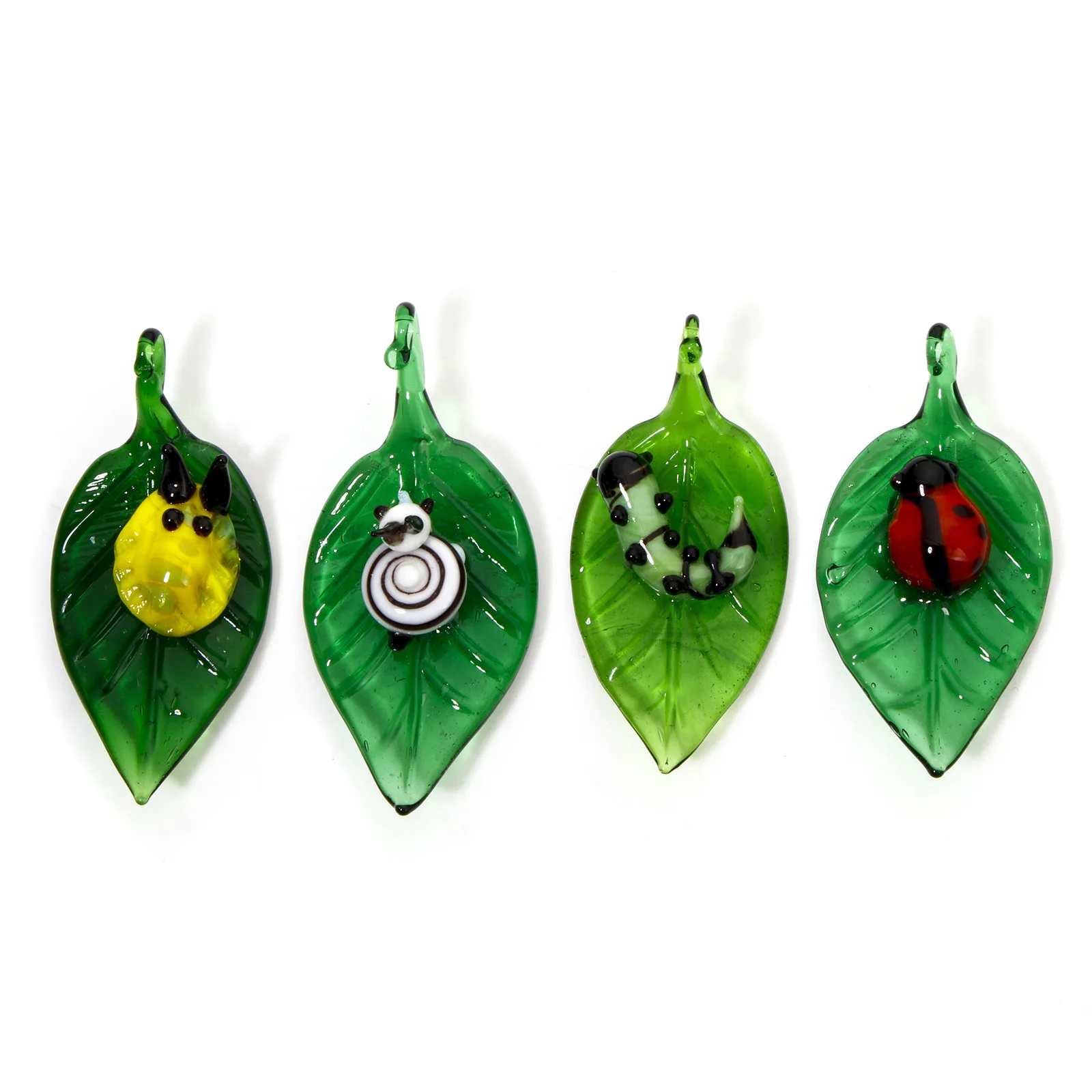 1 sztuka 3D Zielony liść Ślimak Lampwork Wisiorki Szklane wisiorki owadów do naszyjnika Bransoletka Biżuteria 5 cm x 2,4 cm