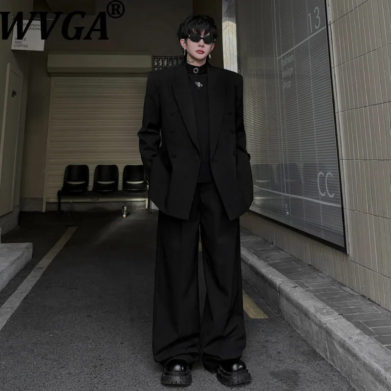WVGA 2026 Spring Autumn New Men Solid-color Button-decorated Wide-collar Blazer Niche Chic Casual Pants Two-Piece Set Ins W27768