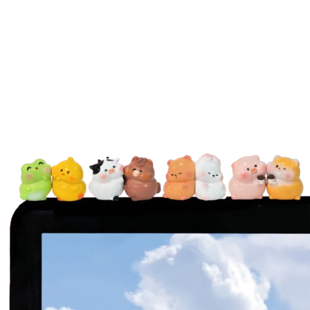 

8pcs/set Desk Ornament Computer Monitor Decoration Computer Display Horse Screen Animal Model Cattle Cartoon Center Console Doll
